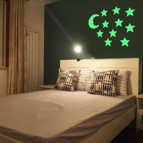 12Pcs Stars Moon Glow In Dark Fluorescent Decal Wall Stickers Home Decoration Kid Room Bedroom Decoration Home Decor