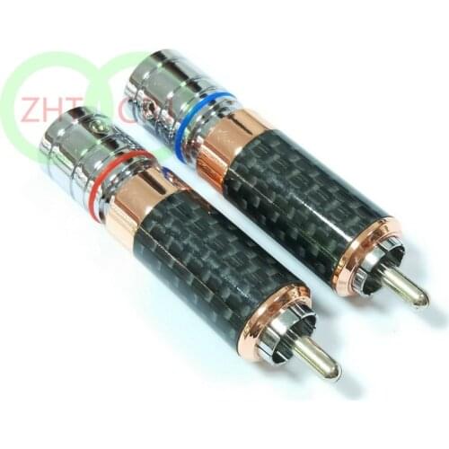 2PCS Copper Rhodium Plated Carbon Fiber RCA Plug Solder CONNECTOR