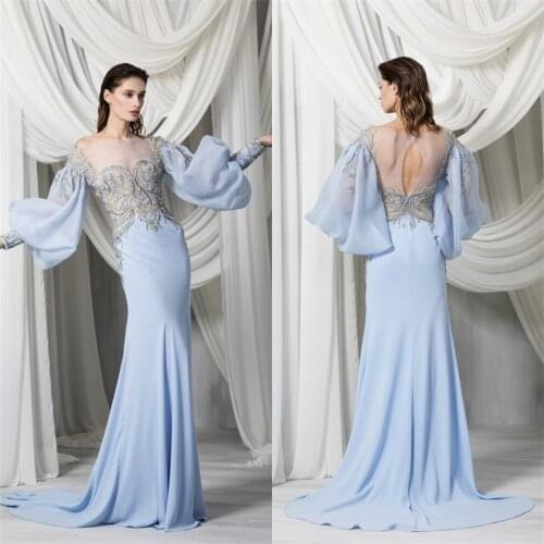 2021 Mermaid Evening Dresses Long Sleeve Lace Applique Beads Prom Gowns Custom Made Sweep Train Plus Size Special Occasion Dress
