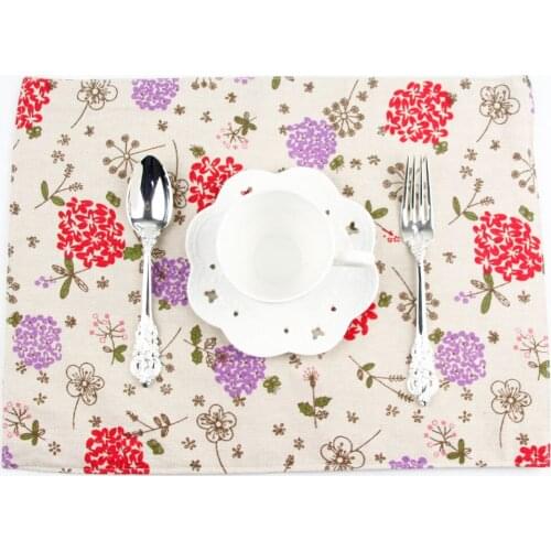 30x40cm Flower placemats fashion cotton linen placemat heat insulation mat dining table mat fabric Napkins 2 Colours