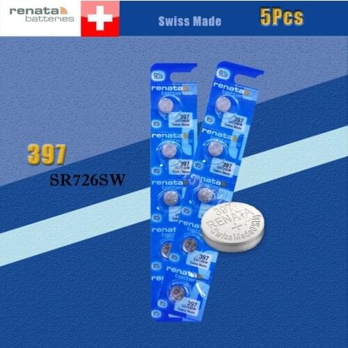 5 Xrenata Silver Oxide Watch Battery 397 SR726SW 726 1.55V 100% original brand renata 397 renata 726 battery