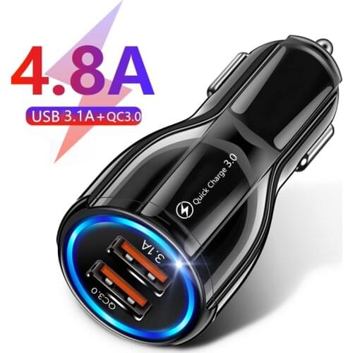 Car Charger Quick Charge 3.0 Dual USB For Mobile Phone Chargers Quick chargers 18W Fast Charging Adapter Mini USB Car-Charger