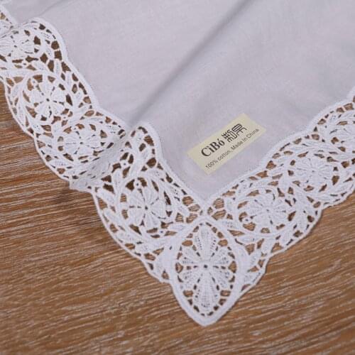 D606: White premium cotton lace handkerchiefs blank crochet hankies for women/ladies wedding gift