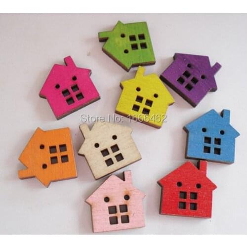 Wholesale 80PCs Wood Sewing Buttons Scrapbooking House 2 Holes Mixed