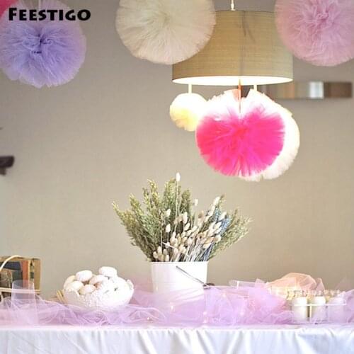 Feestigo 8inch/12inch Handmade Tulle Pom Pom Balls For Wedding Baby Shower Birthday Party Decoration Tutu Garland Home DIY Decor