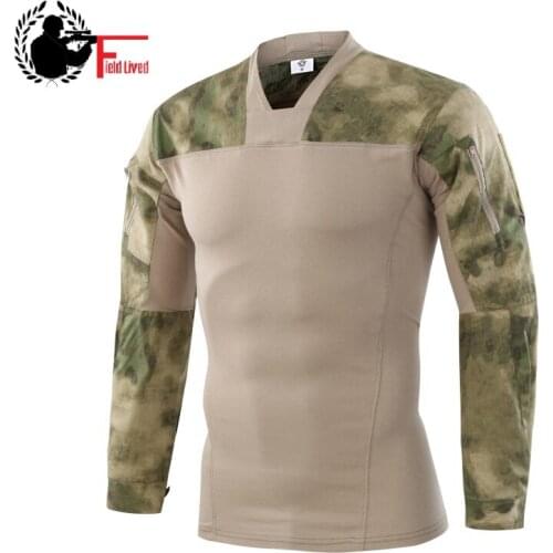 Camouflage Army Tactical T Shirt Men Long Sleeve Military Combat Male T Shirt Stretch Cotton Camo Paintball Patchwork Tee Shirt