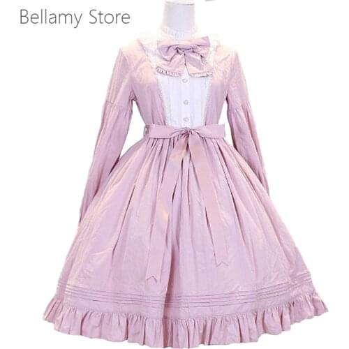 Classic Gothic Lolita daily court bow Long Sleeve Dress 4 colors