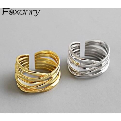 Foxanry 925 Sterling Silver Party Rings for Women New Fashion Creative Multilayer Weaving Geometric Handmade Bride Jewelry Gifts