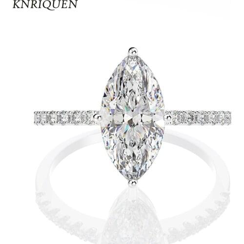 Luxury 925 Sterling Silver Horse-Eye-Shape Created Moissanite Diamonds Gemstone Wedding Engagement White Rings for Girlfriend