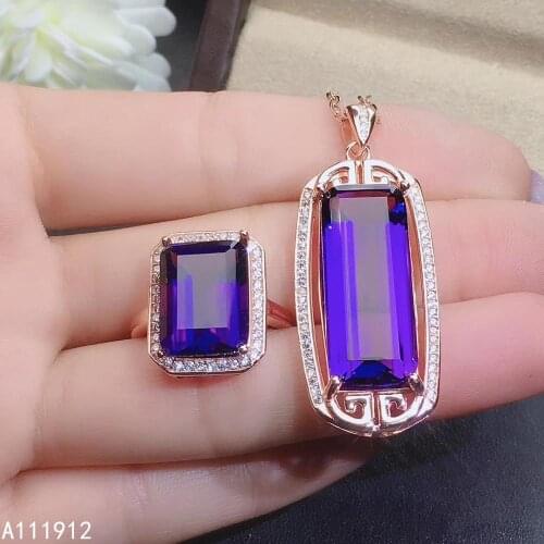 KJJEAXCMY fine jewelry Amethyst 925 sterling silver women pendant necklace chain ring set classic