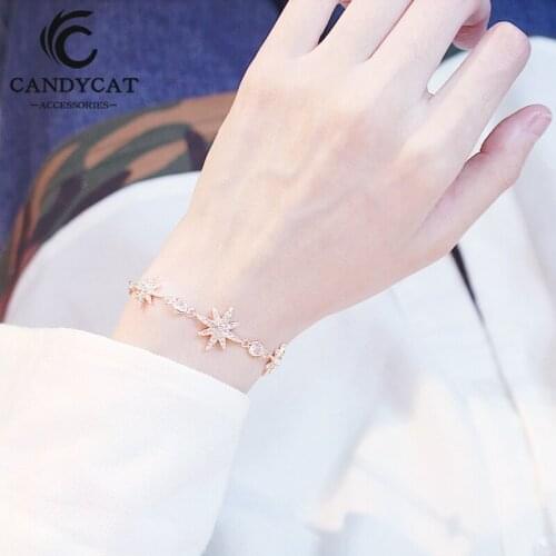 Korean Octagonal Bracelet for Female Minimalism Rhinestone Lucky Star Jewelry Adjustable Charm Bracelet Trendy Women Jewelry