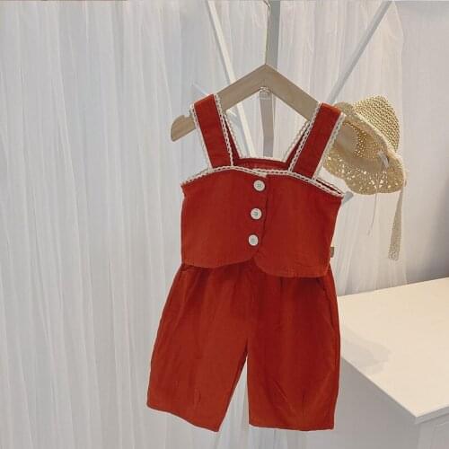 Kids Suits Children Clothes Baby Girl Sling Vest And Short Pants 2 Pcs Girl Suits Summer Lovely Korean Two Piece Set 1-6Years
