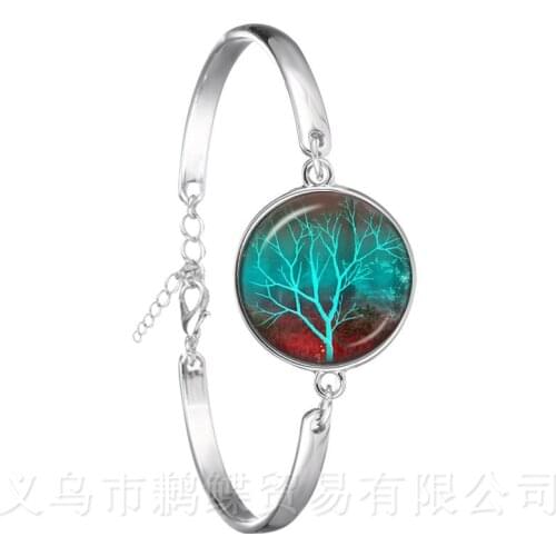 Hot Sale Vintage Tree of Life Glass Cabochon Bracelet For Men Women Children Silver Plated Chain Bangles Jewelry Creative Gift