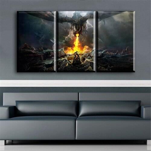 Home Decor Modular Canvas Picture Black Flame Dragon GAME Painting Scenery Art Room Poster Home Wall Canvas Painting
