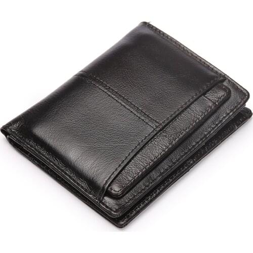 Men Oil Wax Cowhide Bifold Wallet Small Clutch Money Bag Coin Pocket ID Credit Card Holder Male Genuine Leather Short Purse