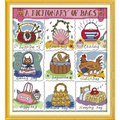 Little bags dictionary cross stitch kits Cartoon Aida count 14ct 11ct printed embroidery DIY handmade needlework supply material