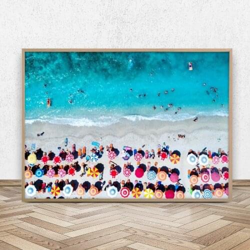 Umbrellas Aerial Beach Photography Canvas Art Print Poster Beach Landscape Painting Wall Picture for Living Room Home Decor