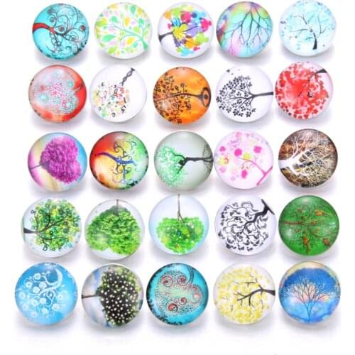 2019 New Glass Snap Jewelry Mixed Beautiful Tree Of Life Exotic Pattern 18mm Glass Snap Button Jewelry For DIY Snap Bracelet