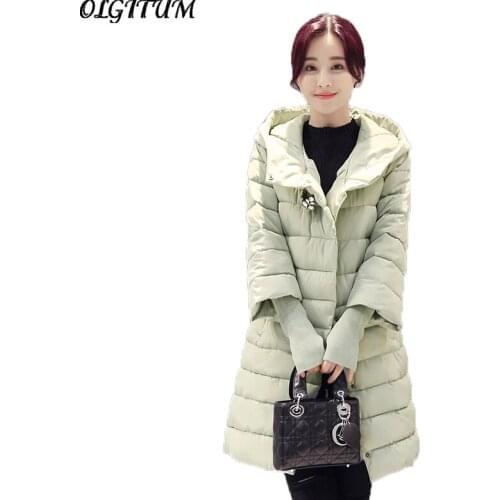 New Arrived gloves cotton coat ladies long section thicken warm cotton jacket loose hooded Parka Fashion feather cotton overcoat