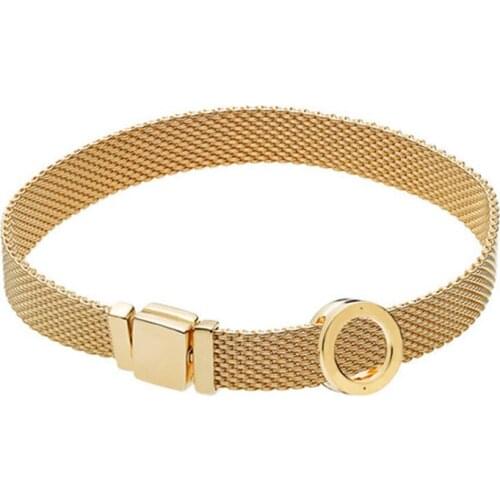 NEW 100% 925 Sterling Silver Reflexions Bracelet Set Shine Gold Round Elegant Fit European DIY Original Charm Bead Jewelry Gift