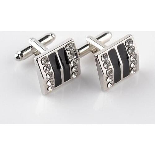 One pair popular 1.7cm square alloy black enamel rhinestone mens French style cuff link xyc195