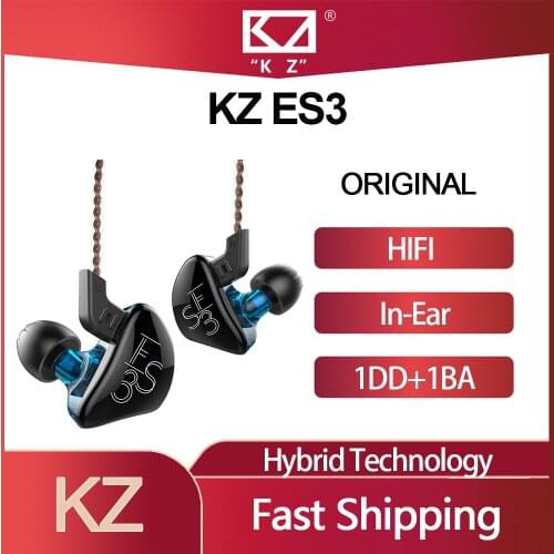 Original KZ ES3 In Ear Earphones 1DD+1BA Hybrid Technology HIFI Stereo Earbuds Noise Cancelling Monitors Sport Game Headsets