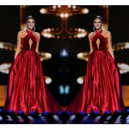 2020 Celebrity Dresses Keyhole Neck with Pockets Formal Dress Sleeveless Floor Length Custom Made Special Occasion Wear