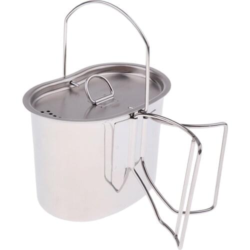 Stainless Steel Portable Water Mug Coffee Cup Cooking Pot with Folding Handle for Outdoor Camping