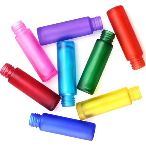 100Set 10ml Thick Frosted Glass Roller Bottle Portable Travel Essential Oil Perfume Bottles Refillable Colorful Roller Ball Vial