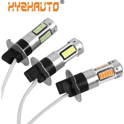 HYZHAUTO 2Pcs H3 LED Car Fog Lights 4014 SMD 30 LED H3 Auto Fog Lamp DRL Driving Light 6000K White Yellow Ice Blue DC12V