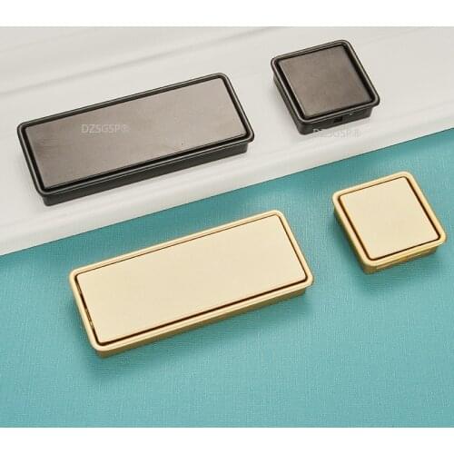 Nordic Style Drawer Cabinet Handle Pull Golden Black Dresser Closet Knobs Kitchen Cupboard Pulls Square Hidden Zinc Alloy