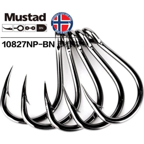 Mustad 10827NP-BN 3X Strong #1-12/0 Jigging Lure Livebait Hooks Sea Tuna Barbed Jig Hook For Saltwater Big Game Trolling Fishing