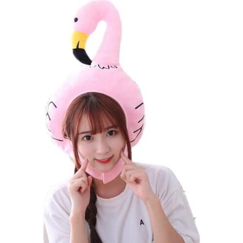 Flamingo head bird hood hat plush hat toy birthday stuffed cartoon cap gift