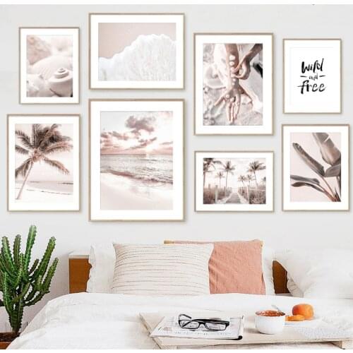 Nordic Posters And Prints Girl Sandy Beach Sunset Coconut Shell Conch Art Canvas Painting Wall Pictures For Living Room Decor