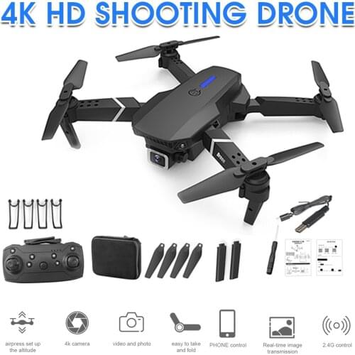 TRAVOR E88 Mini Drone Foldable RC Quadcopter with HD 4k Single/Dual Camera Portbale Profesional Quadcopter Height Keep Drones