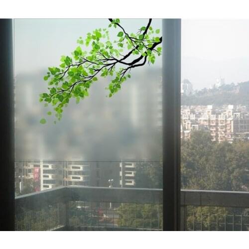Green Leaf Branch Glass Sticker Plant Wall Decal Frosted Glass Film Semitransparent Sliding Door Window Film PVC Home Decor