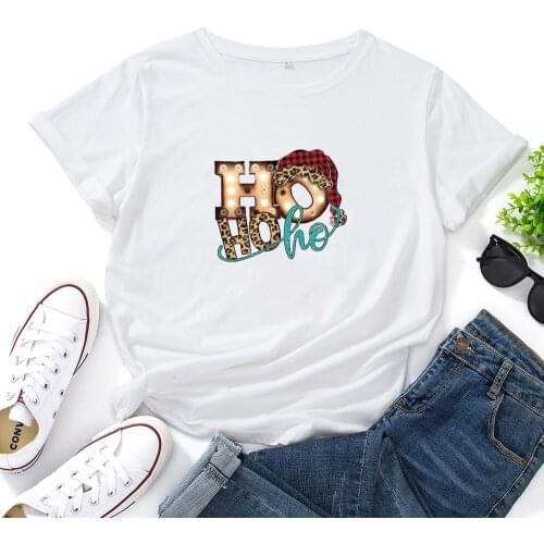 Ho Ho Ho Shirt Letter Printed T Shirt Women Summer Short Sleeve Casual Cotton Tee Shirt Femme Loose O-neck Tshirt Women Top