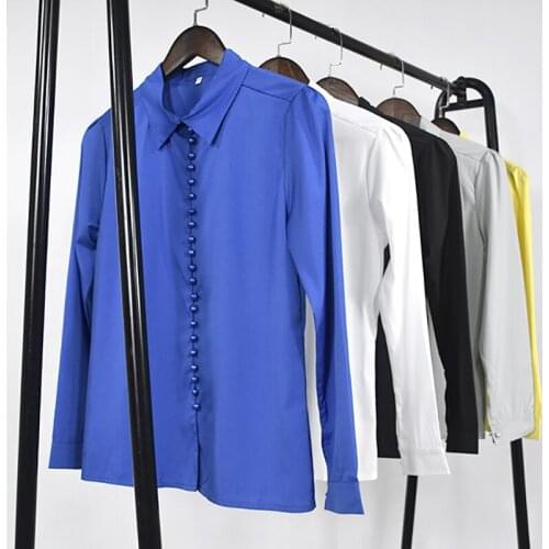 Spring 2021 New Womens Fashion Shirt Casual Solid Color Ladies Office Tops Sexy Buttons Long Sleeve Blouse Chiffon White Shirt