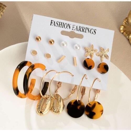 Fashion Acrylic Hoop Earrings Set for Women Brincos Vintage Geometric Statement Punk Gold Metal Stud Earrings Jewelry Wholesale