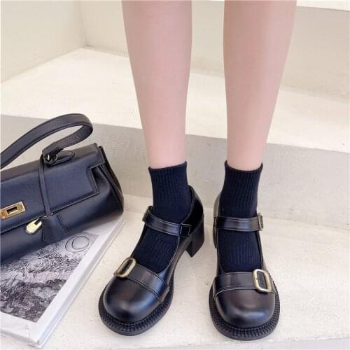 Mary Jane Pu Leather Shoes Women Summer 2021 New College Style Girl High Heel Japanese Sweet Cool Lolita Fashion Sweet Girls Cos