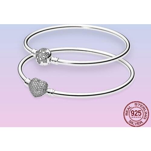 Pulseira 925 Sterling Silver Bracelet Femme Snowflake Heart Zircon Clasp Femme Snake Chain Bracelets & Bangles Women Jewelry