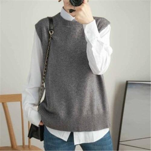 Women Sweater Vests Solid O-neck Side-slit Knitted Fashion Simple All-match Elegant Tender Loose Casual Female Retro Warm Cozy