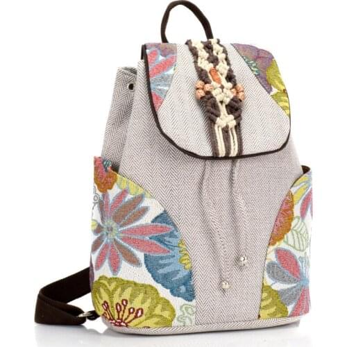 Female Vintage Flowers Backpack Chinese National style Women Handmade Travel Backpack Teenager Girls Fashion Canvas School bag