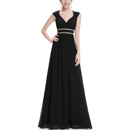 Formal Long Ever Pretty Women Elegant Navy Blue White V neck Sleeveless Empire 2021 New