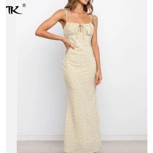Floral Print Lace Up Womens Maxi Dresses Sexy Sleeveless Backless Female Skinny Dress 2021 Summer Lady Elegant Holiday Vestidos