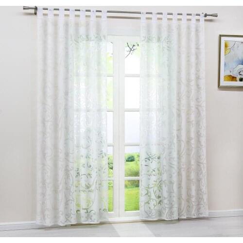 Curtain Tulle Door Window Treatments Printed Drape Panel Sheer Scarf Valances Stripe for Living Room Grey White Color 1PCS