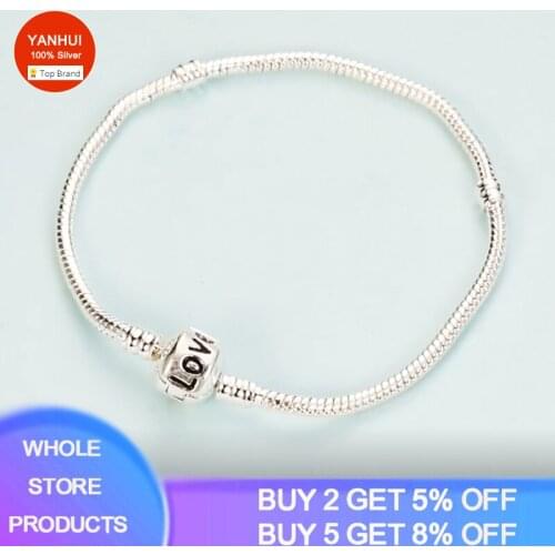 100% Original 925 Sterling Silver Chain Charm Bracelet with LOVE Logo Fit DIY Beads Charms Women Handmade Gift Bracelet & Bangle
