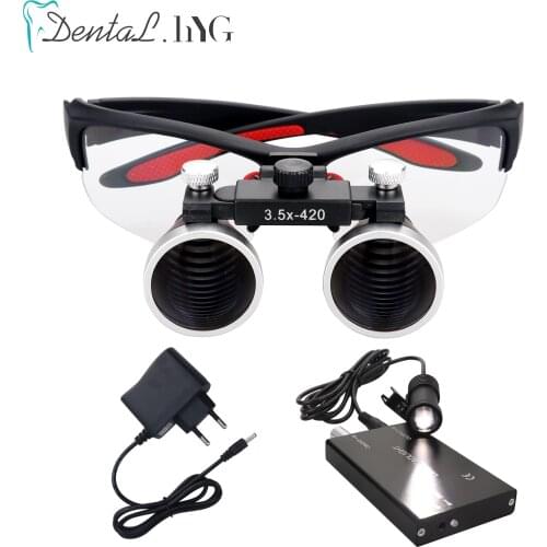 2.5/3.5x Dental Loupes Dental Magnifier Dental Lab Medical Loupes Magnification Binocular Headlight Headlamp 5W Bulb & Battery