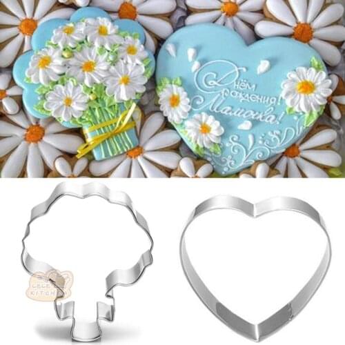 2pcs patisserie reposteria Flower Heart Wedding Cookie Cutter Metal Mold Fondant Cake Decor Tool Biscuit Pastry Shop Paste Mould
