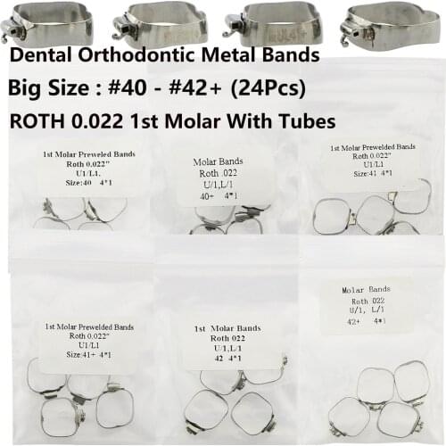 24 Pcs Dental Orthodontic Metal Bands Size #40 to #42+ ROTH 0.022 1st Molar With Tubes